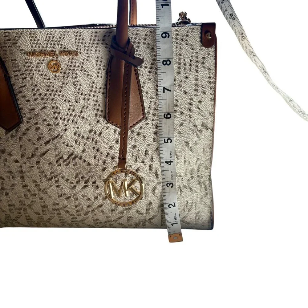 Michael Kors Logo Cream & Brown Canvas & Leather Tote Bag With Detachable Strap